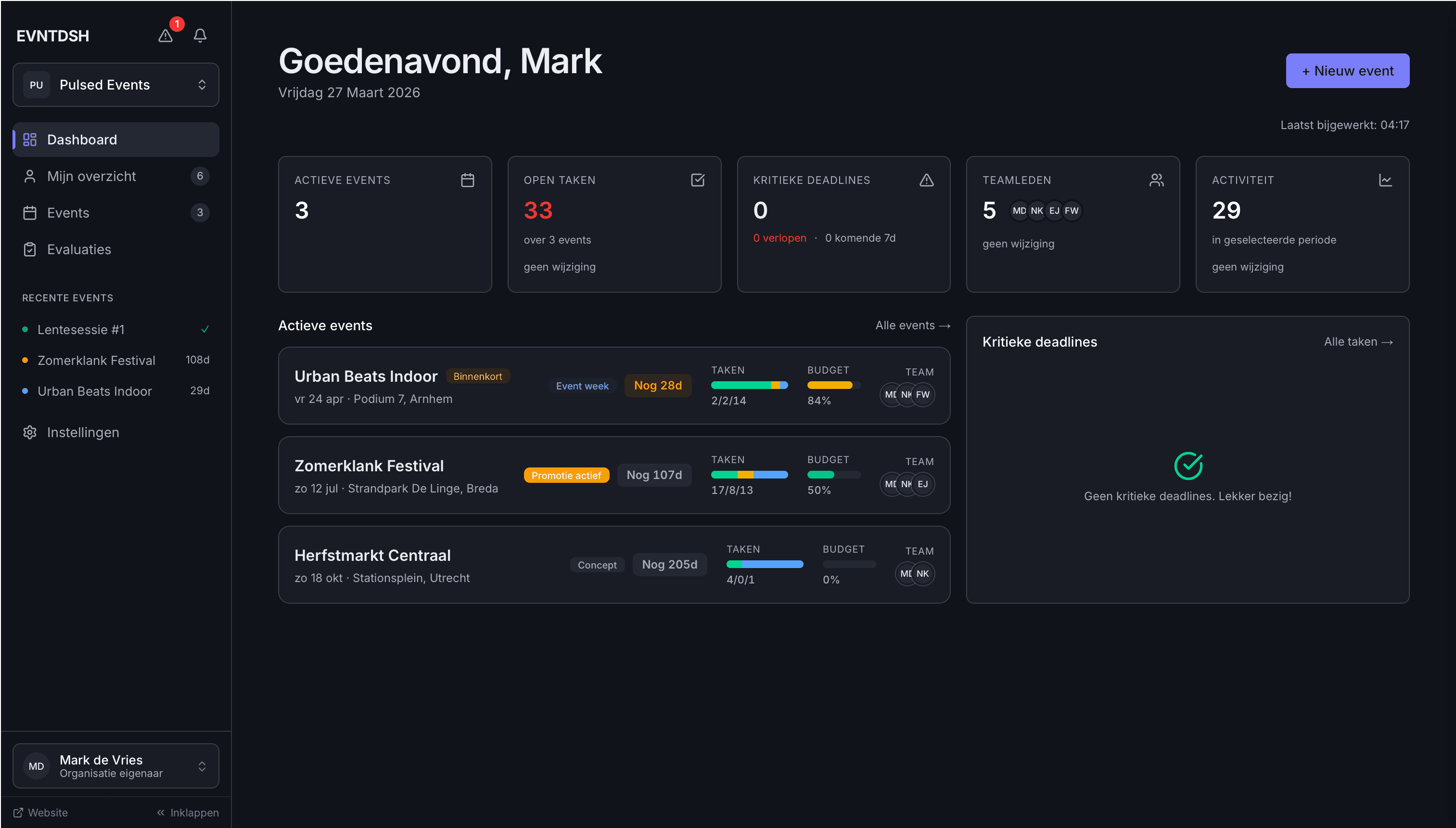 EVNTDSH dashboard